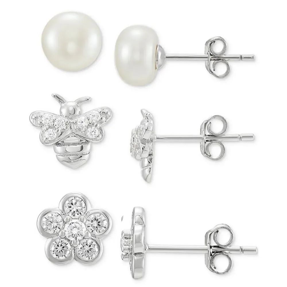 Giani Bernini Sterling Silver Cultured Freshwater Pearl Cubic Zirconia Earrings